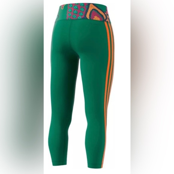Adidas + Farm Rio Women's Bold Green/Signal‎ Orange athletic Leggings size small - Picture 13 of 14